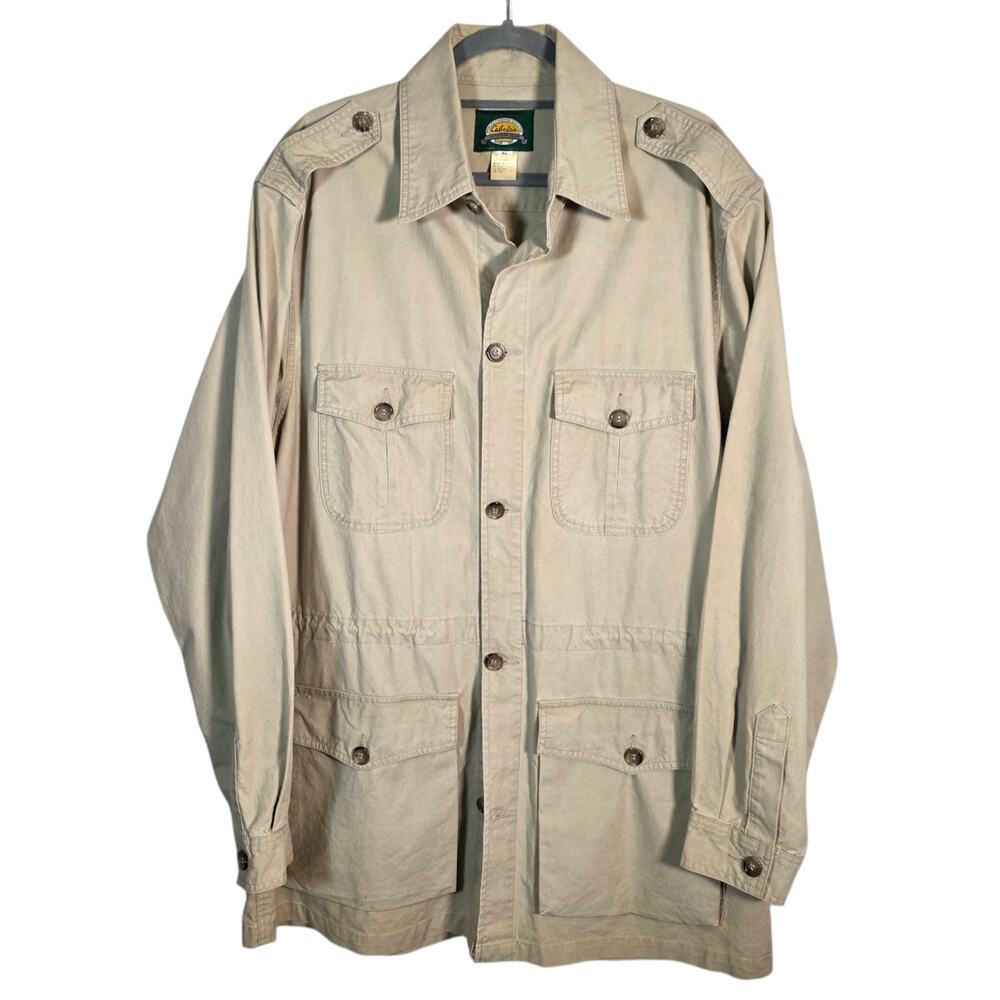 Cabela’s Men’s Khaki Safari Field Jacket Cotton Large Tall Utility Hunting Coat